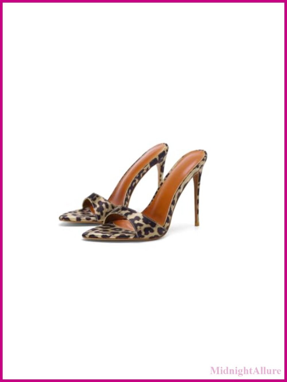 Sexy Stiletto Leopard Print High Heeled Sandal Pointed Toe Satin Mule Sandal